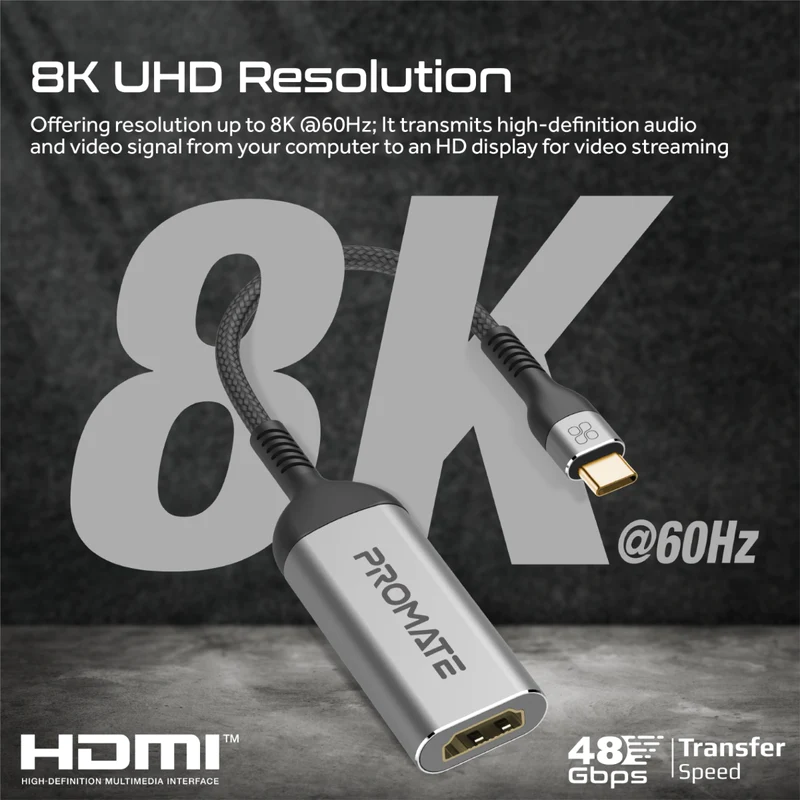 PROMATE MEDIALINK-8K 8K@60Hz CrystalClarity™ USB-C to HDMI Adapter PROMATE MEDIALINK-8K 8K@60Hz CrystalClarity™ USB-C to HDMI Adapter